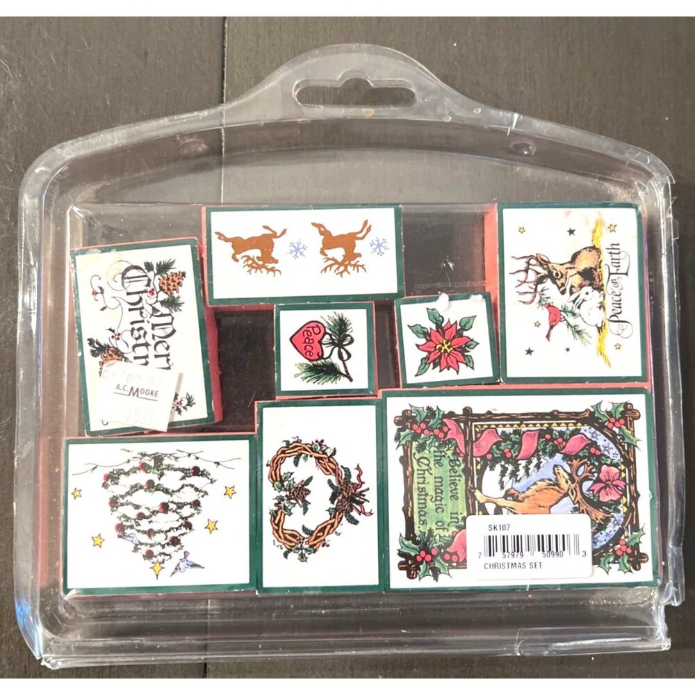 Vintage Christmas Rubber Stamp Set With Holiday Designs by PSX SK107